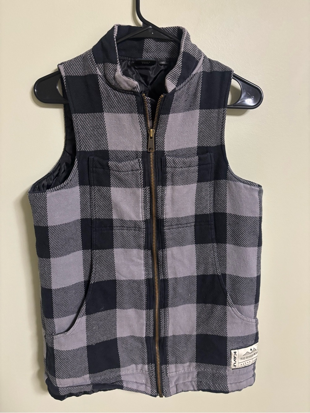Kavu Buffalo Plaid Flannel Quilted Puffer Vest Womens XS Outdoors Insulated